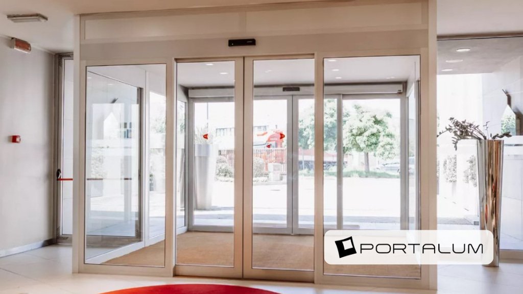 Puerta automática de cristal con llave electromagnética